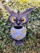 Tuin beeld Uilen beeld uil met wiebel hoofd van Metaal  41x20x18 cm