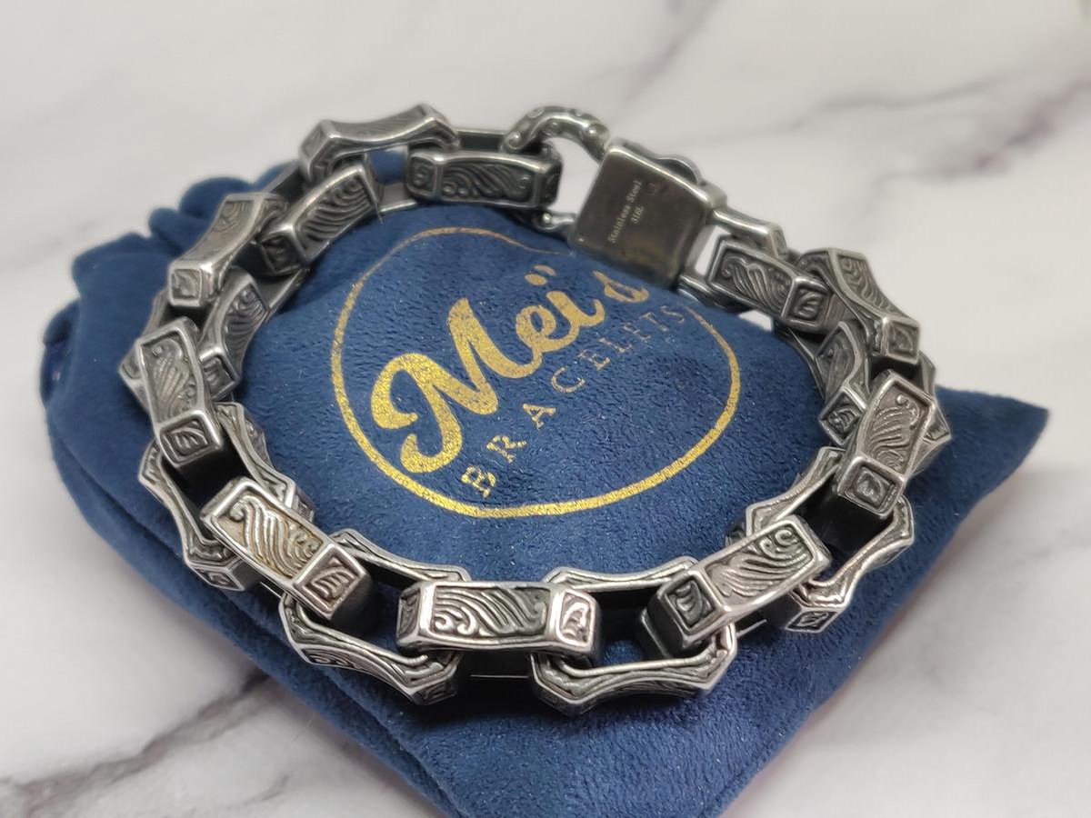 Mei's | Viking Brick Chain armband | armband mannen / Viking sieraad / mannen sieraad | Stainless Steel / 316L Roestvrij Staal / Chirurgisch Staal | polsmaat 20 cm / zwart