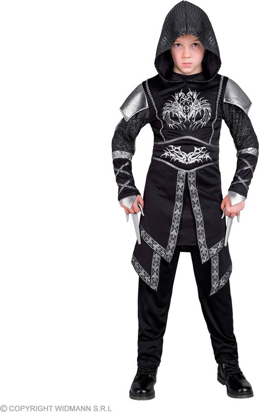 Widmann - Middeleeuwse & Renaissance Strijders Kostuum - Stille Moordenaar Mute - Jongen - Zwart, Zilver - Maat 164 - Halloween - Verkleedkleding