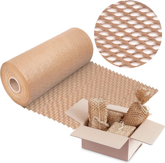 Verpakkingspapier rol 20cm x 50m - bruin honingraatpapier - kraftpapier rol - eco pakpapier - golfkarton 70g/m2 - verpakkingsmateriaal papier - vulmateriaal verpakking - bekledingspapier