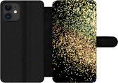 Bookcase Geschikt voor iPhone 12 Pro telefoonhoesje - Luxe - Glitter - Goud - Design - Zwart - Met vakjes - Wallet case met magneetsluiting