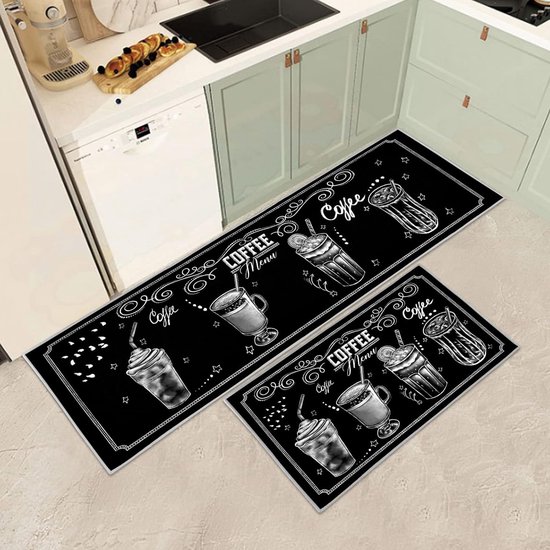 Keuken Mat Sets Antislip Wasbaar, Keuken Tapijten Runner Set van 2 Anti Vermoeidheid Keuken Vloermat voor Woondecoratie Kantoor Staand Bureau (D, 40x60+40x120cm)