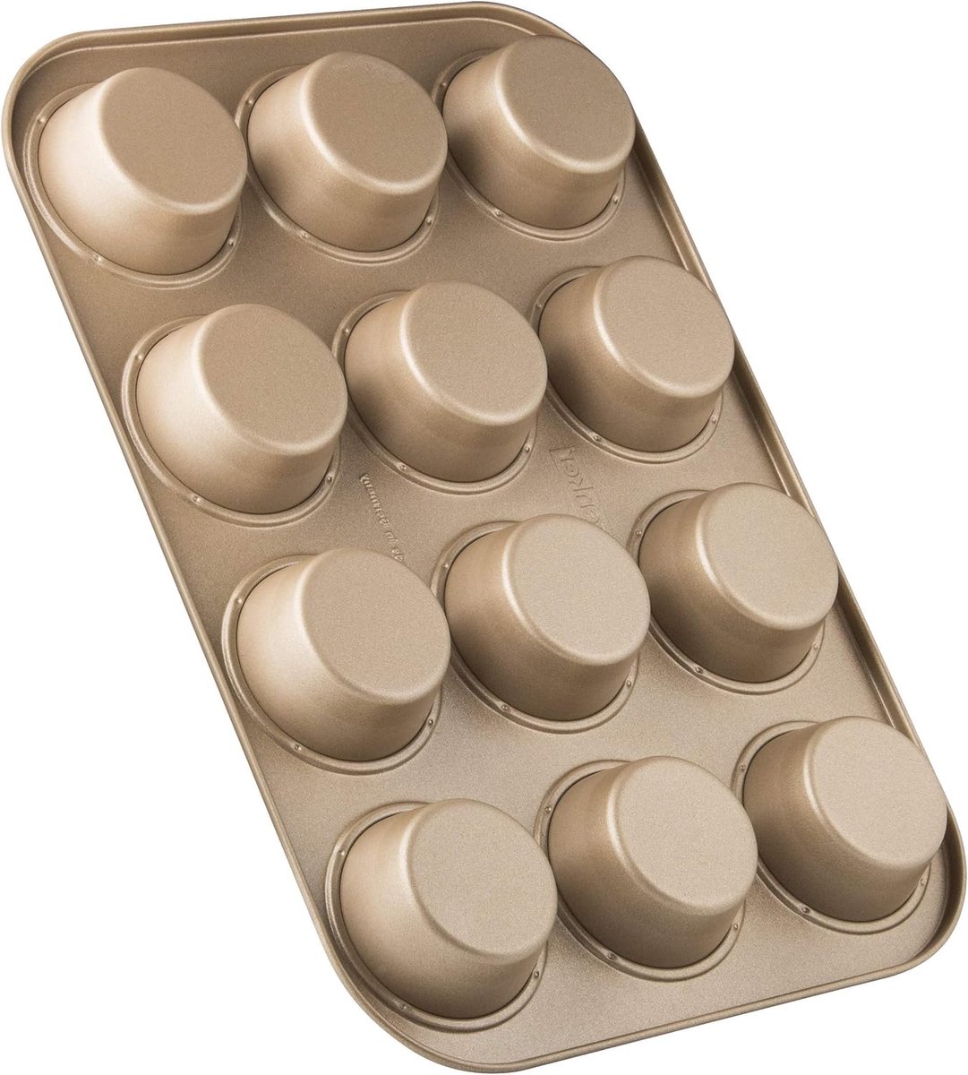 12 muffinvorm 7 cm goud, muffinbakvorm van plaatstaal, bakplaat met keramisch versterkte antiaanbaklaag (kleur: mahonie/goud), hoeveelheid: 1 stuk