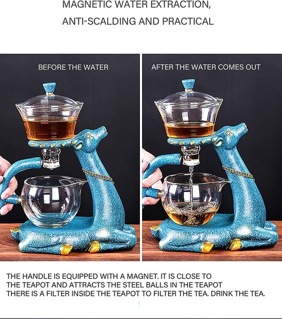 MOZEO Glazen theepotset, semi-automatische druppelset, roterend met infuser luie kungfu theepot set, hittebestendige theeset (theepot enkel
