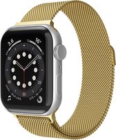 Bandje geschikt voor Apple Watch 38/40MM - Geschikt voor Series 1/2/3/4/5/6/7/8/9/SE - Maat One Size - Horlogebandje - Milanees - Goud