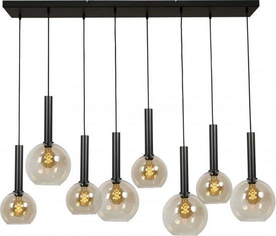 Hanglamp - 8 Lichtbronnen - Opalen Glas - Dimbare Verlichting - Zwart