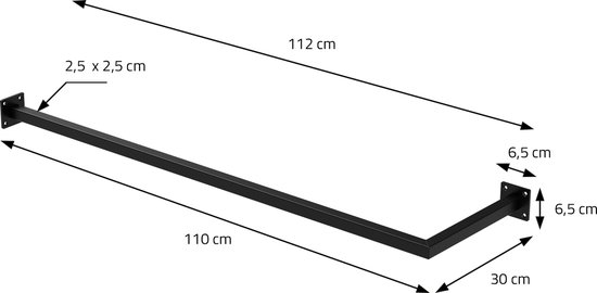 Garderobestang hoek voor wand 30x110 cm zwart staal ML-Design