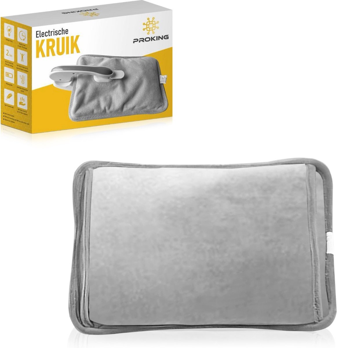 Goedkoopste PROKING Elektrische Kruik - Met Handverwarmer - Warmtekussen - Warmwaterkruik - Draadloos - Buikverwarmer - Nekverwarmer - Rugverwarmer - Kruik voor in Bed - Grijs