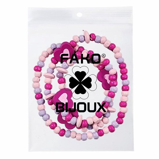 Fako Bijoux® - Kinderketting en Armband - Hout - Hartjes Roze - Fako Bijoux®