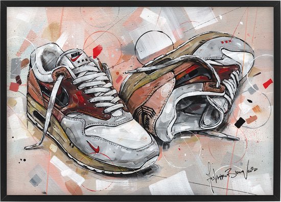 Sneaker print Amsterdam 43x30,6 cm (A3) *ingelijst & gesigneerd