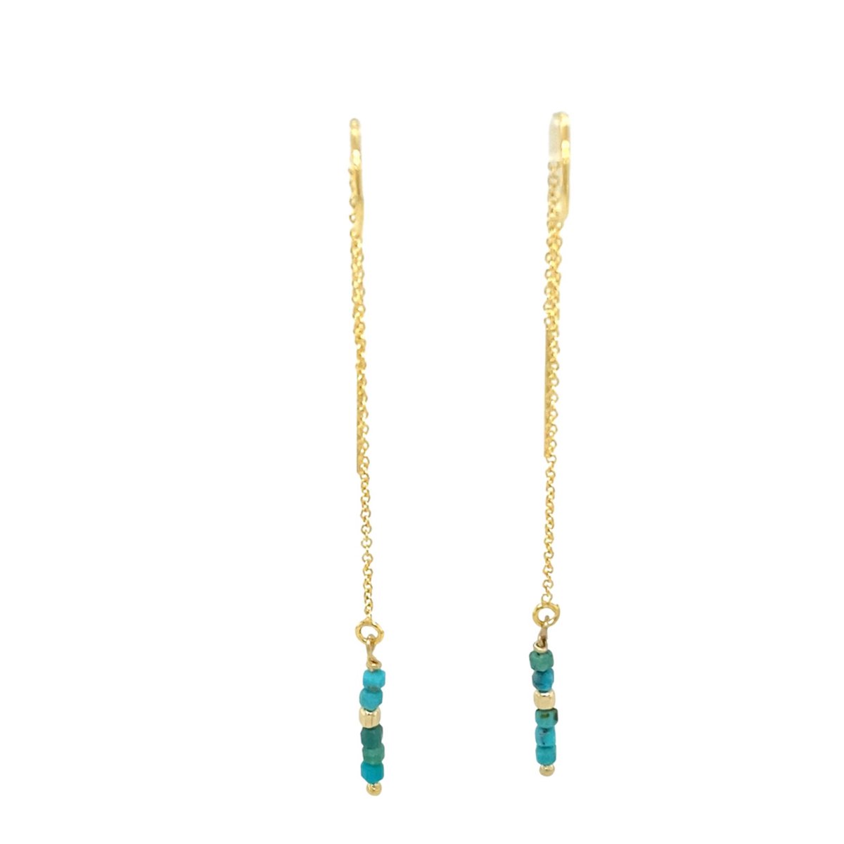 Pat's Jewels Oorbellen Dames - Doortrekoorbellen - Turquoise - Minimalistische Oorbellen - Oorketting - Edelsteen hanger - Gold Filled