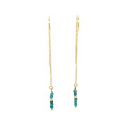 Pat's Jewels Oorbellen Dames - Doortrekoorbellen - Turquoise - Minimalistische Oorbellen - Oorketting - Edelsteen hanger - Gold Filled