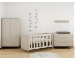 Product: Born Lucky Belmond Meegroei Babykamer 3 Delig Compleet – Baby bed 70x140 cm – Commode – Kast – Clay, van het merk cabino
