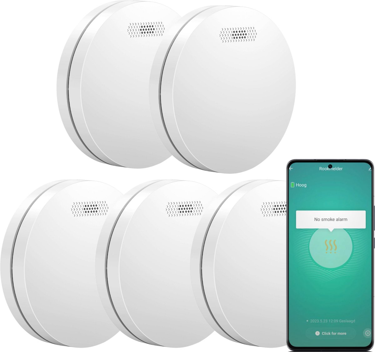 Aroha Smart Connect Rookmelder - 10 jaar batterij - Slimme rookmelder WiFi - Smart brandmelder met app Tuya Smart & SmartLife - Multipack 5 set