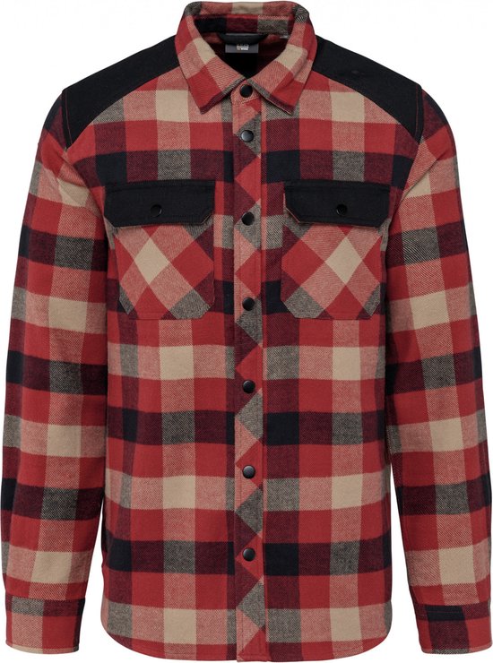 Overhemd Heren 5XL WK. Designed To Work Lange mouw Red / Dark Beige Checked / Black 100% Katoen