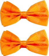 Toppers - Partychimp Carnaval verkleed vlinderstrikje zijdeglans - 2x - oranje - polyester - heren/dames