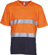 T-shirt Unisex XXL Yoko V-hals Korte mouw Hi Vis Orange / Navy 100% Polyester
