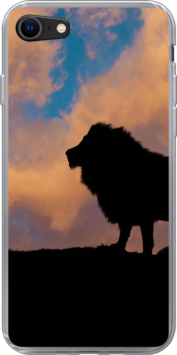 Telefoonhoesje Geschikt voor iPhone 7 hoesje - Leeuw - Zonsondergang - Wild - Siliconen Telefoonhoesje Telefoonhoesje