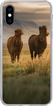Geschikt voor iPhone X hoesje - Paarden - Lucht - Gras - Siliconen Telefoonhoesje