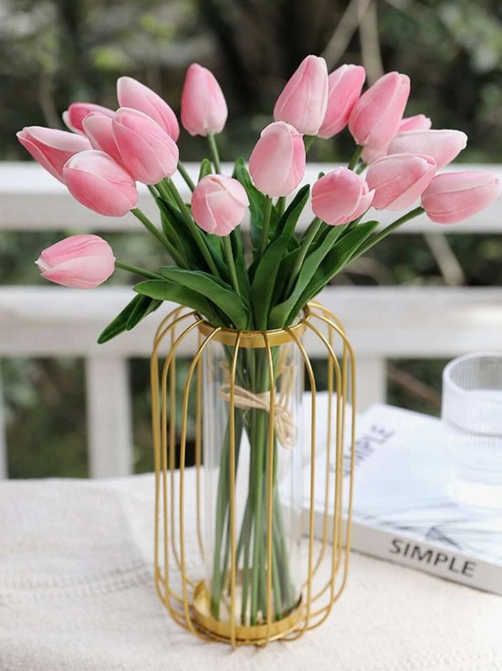 Real Touch Tulips - Lichtroze - Real Touch Tulpen - Light Pink - Tulpen - Kunstbloemen - Kunst Tulpen - Kunst Boeket - Tulp - 36 CM - Zijden Bloemen - Latex Bloem - Bruiloft - Voorjaar - Lente