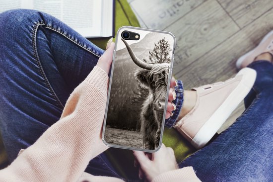 Coque iPhone 7 - Scottish Highlander - Taurus - Zwart - Wit - Siliconen