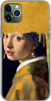 Geschikt voor iPhone 11 Pro Max hoesje - Meisje met de Parel - Goud - Vermeer - Siliconen Telefoonhoesje