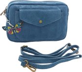 Italiaanse schoudertas blauw kleur met vlinder accessoires - Xonemore