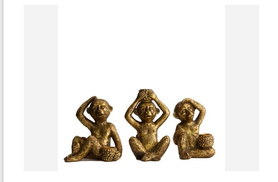 Dinnercandle holder monkey gold mixed