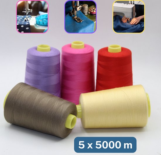 5 X 4500 Meter POLYESTER OVERLOCK GAREN 5 Verschillende Kleuren 5-x-4500-meter-polyester-overlock-garen-5-verschillende-kleuren