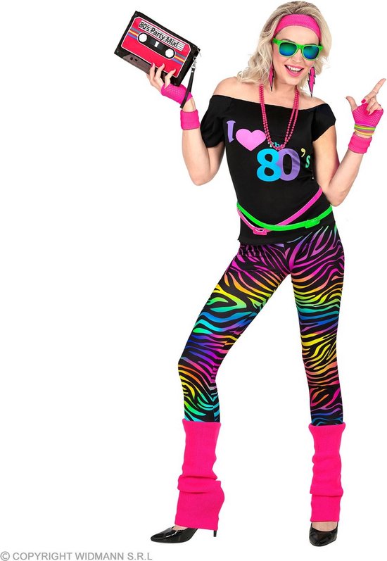 Widmann - Jaren 80 & 90 Kostuum - Geboren In De 80s - Vrouw - Roze, Zwart, Multicolor - Large - Carnavalskleding - Verkleedkleding