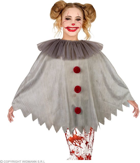 Widmann - Monster & Griezel Kostuum - Horror Clown Wijze Penny Poncho Kind - Grijs - One Size - Halloween - Verkleedkleding