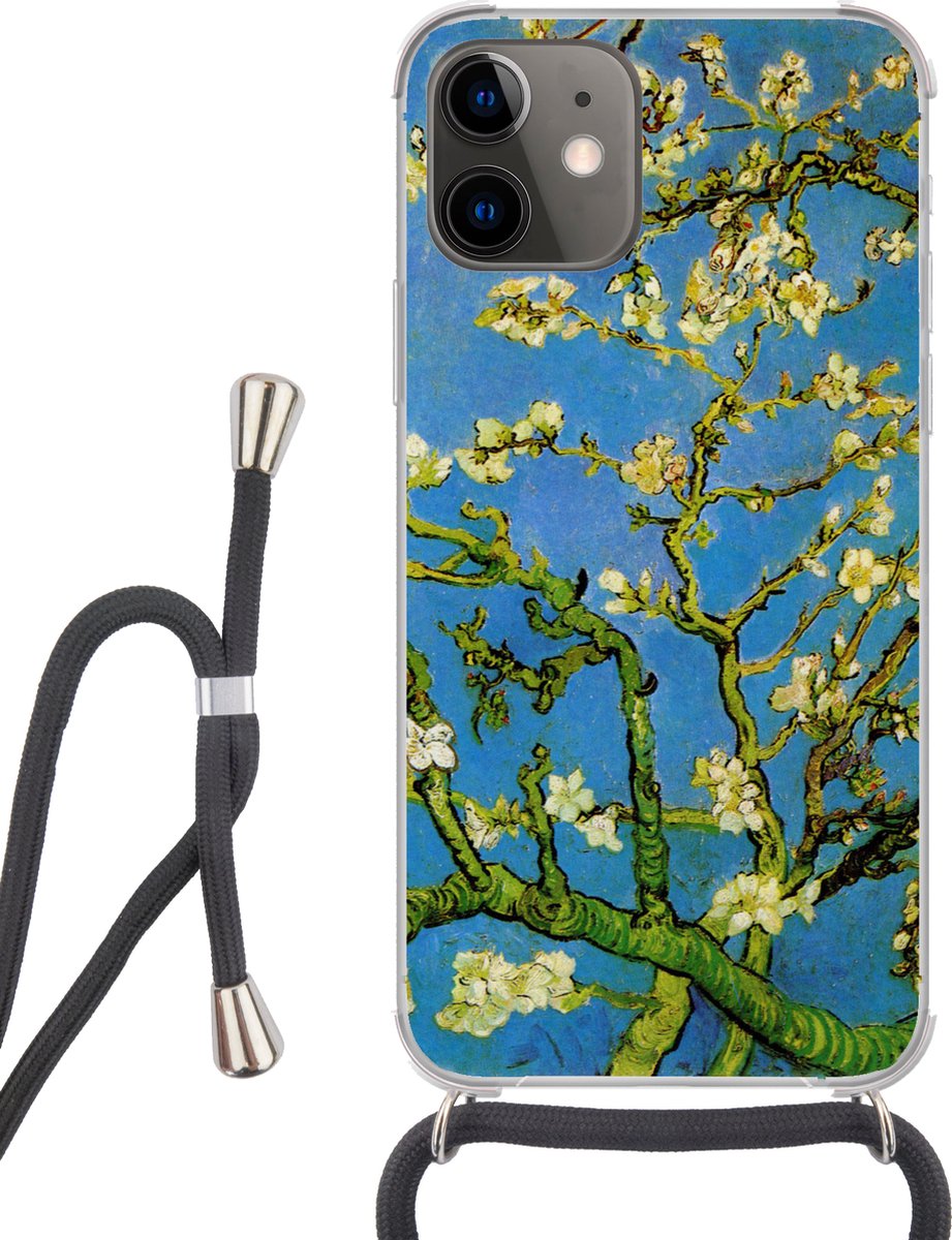 Telefoonhoesje Geschikt voor iPhone 12 - Amandelbloesem - Vincent van Gogh - Siliconen - Crossbody - Backcover met Koord - Telefoonhoesje met koord - Hoesje met touw Telefoonhoesje