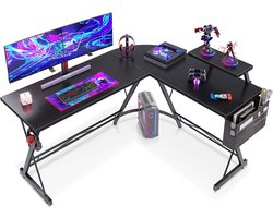 ODK speeltafel, bureau L-vorm, bureau zwart met ronde hoek, speeltafel met monitorplank, 147 x 120cm