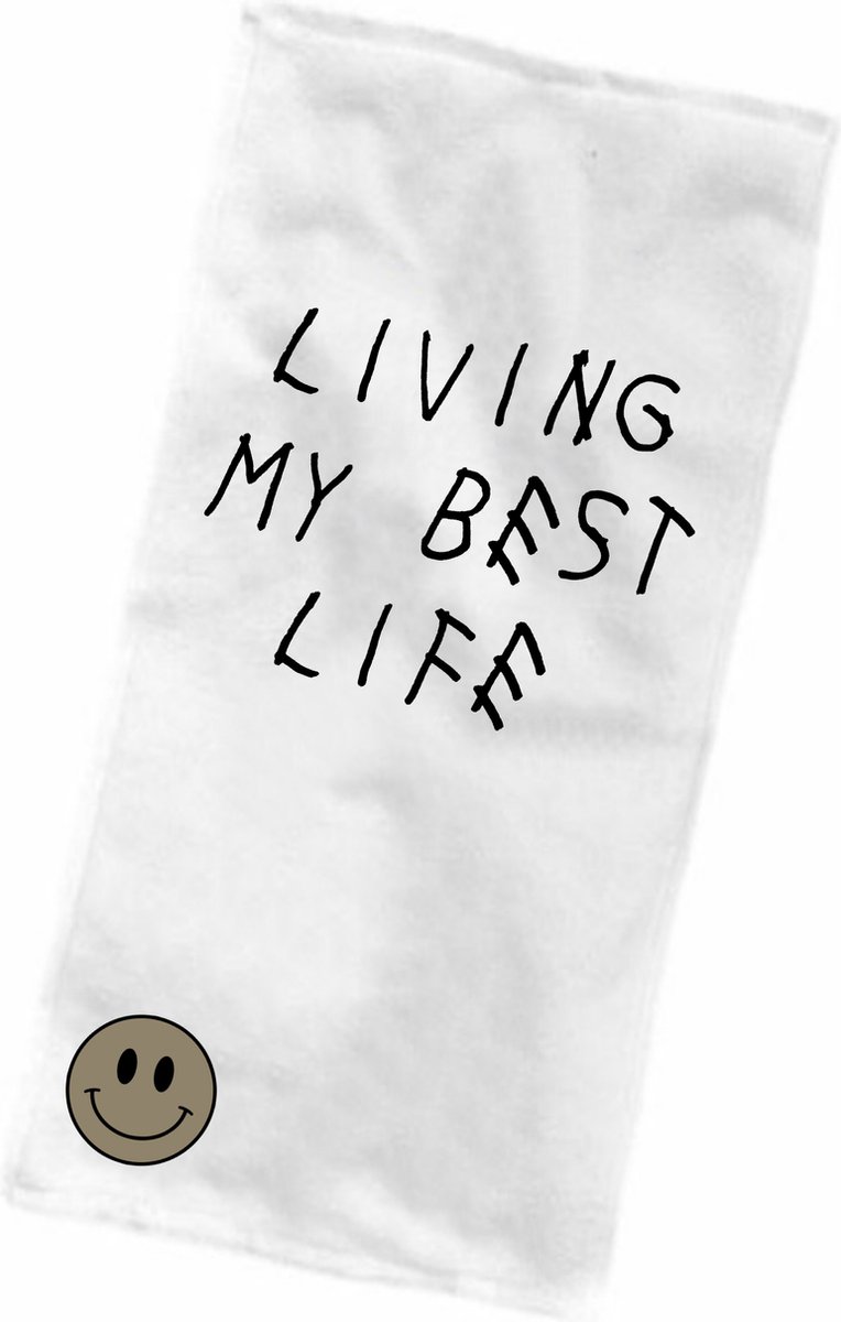 Strandlaken - Badhanddoek met print - Strandhandoek - Living is my best life - Zwemmen - Badlaken met tekst