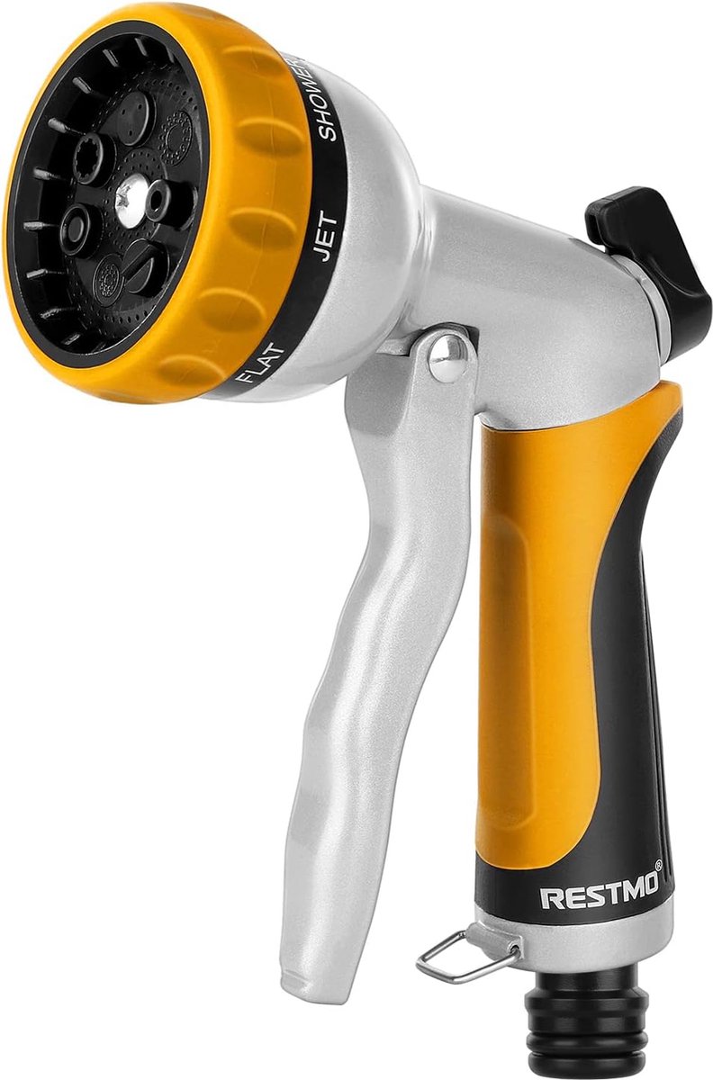Tuindouche, metalen hogedruk tuinhanddouche, 7 functies sproeikop en verstelbare waterstroom, tuinspuitpistool, irrigatiepistool voor tuinbewatering, autowassen, geel