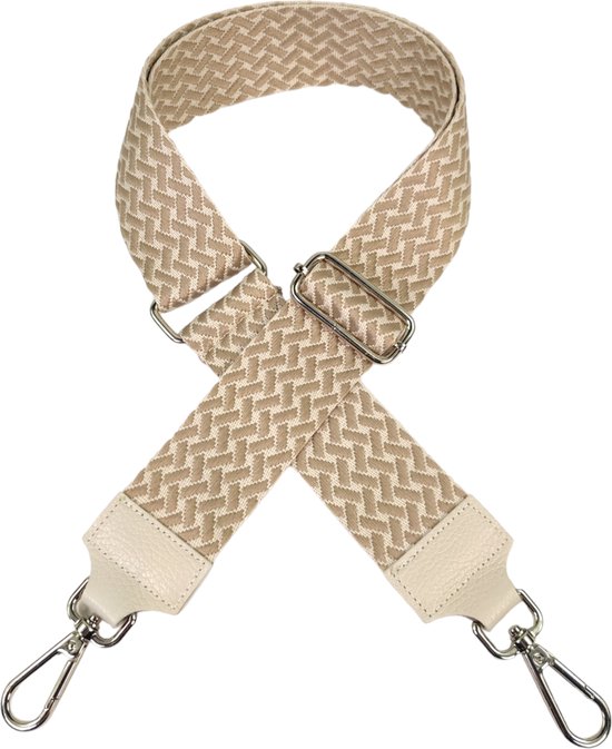 Qischa® Bag strap - Tassenriem - Schouderband - Schouderriem - Tassen Riem - Tas Hengsel - Verstelbare Riem - beige; beige taupe - zilveren hardware