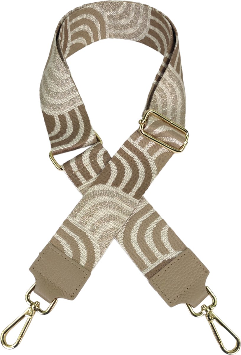 Qischa® Bag strap - Tassenriem - Schouderband - Schouderriem - Tassen Riem - Tas Hengsel - Verstelbare Riem - beige taupe, beige, goud, taupe - gouden hardware