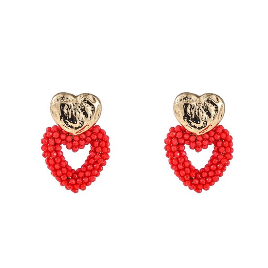 Go Dutch Label Oorknoppen double heart beads Coral