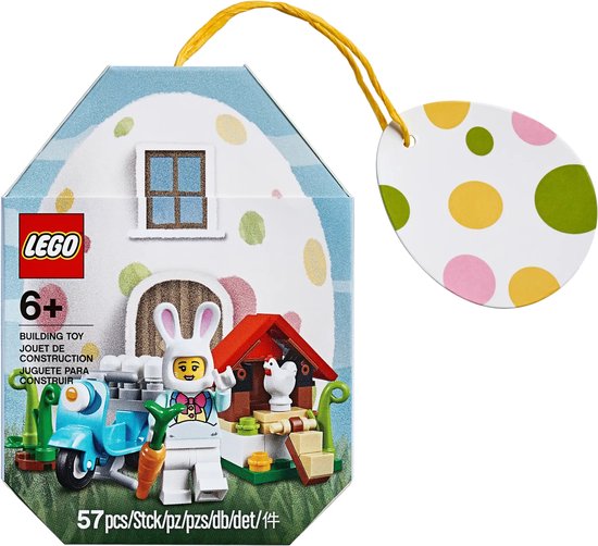 Décorations de Pâques LEGO, 57 pièces, avec lapin, scooter et ferme.