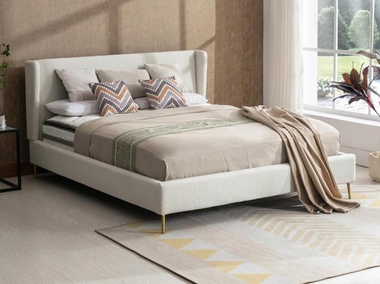 Bed 160 x 200 cm - Stof met bouclé-effect - UPILIA L 173 cm x H 102 cm x D 220 cm