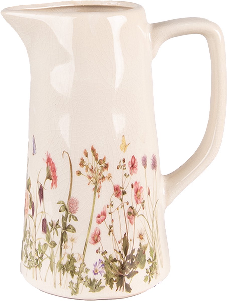 Clayre & Eef Decoratie Kan 20x13x25 cm Roze Beige Keramiek Bloemen