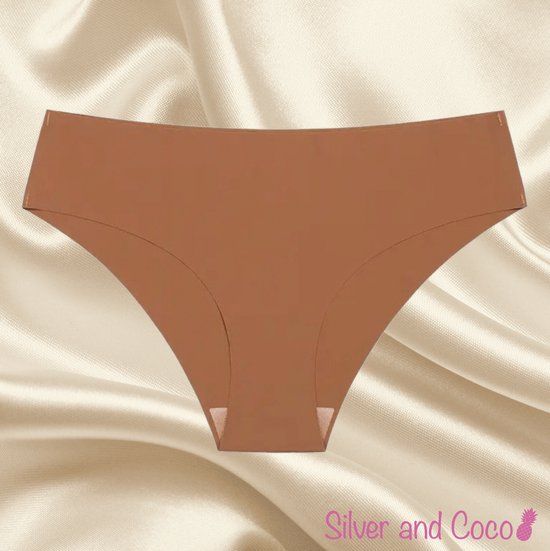 SilverAndCoco® - Naadloze Onderbroek / Seamless Broekje Dames / Zacht Brazilian Slipje / Naadloos Stretch Ondergoed Vrouw / Hipster Dames Lingerie Broekje Slip - Bruin Large