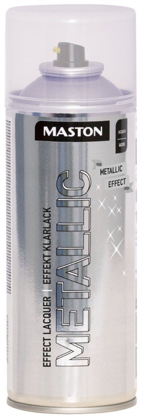 Aérosol Maston Metallic Effect Lacquer avec capuchon transparent. Bombe argentée avec texte 'METALLIC EFFECT'. Contenance 400ml.