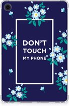 Siliconen Backcase met Tekst Geschikt voor Samsung Galaxy Tab A9 Plus Tablet Hoes Flowers Blue Don't Touch My Phone met doorzichte zijkanten