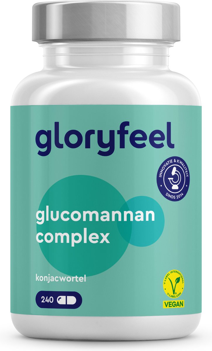 gloryfeel - Glucomannan sterk gedoseerd - Eetlustremmer - 240 capsules - Konjac-wortel voor gewichtsverlies* - 4.000 mg glucomannan per dagelijkse dosis - Met niacine en chroom - gloryfeel