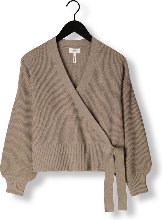 Object Objmalena L/s Wrap Cardigan Noos Truien & vesten Dames - Sweater - Hoodie - Vest- Beige - Maat L