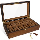 Uten Luxe WatchBox - Boîte à montres Homme & Femme - Boîte à bijoux - Boîte à bijoux - 12 compartiments - Grain de bois