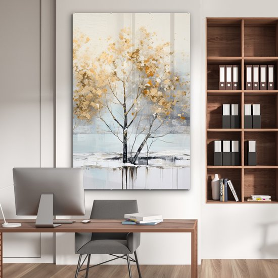 MuchoWow® Peinture sur verre 100x150 cm - Peinture sur verre acrylique - Hiver - Arbres - Nature - Acryl - Art - Photo sur verre - Décoration murale salon - Décoration murale chambre - Peintures