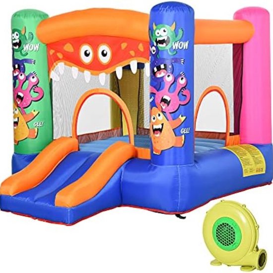 Outsunny springkasteel, opblaasbaar met glijbaan, voor 2 kinderen, voor