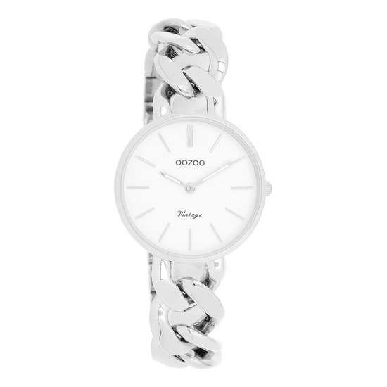 Zilverkleurige OOZOO horloge met zilverkleurige grove schakelarmband - C20355